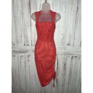 INTIMATELY FREE PEOPLE‎ CORSET-IS PINK CORAL BODYCON CONVERTIBLE MESH DRESS XS?